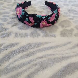 Black floral print top knot head band new